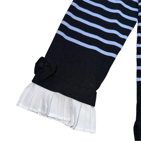 Karl Lagerfeld Paris Women's Striped Ribbed Sweater - Blue, White, Black-Size L - Picture 6 of 11